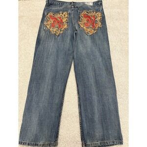 Vintage Y2K Red Ape Jeans Size 40 Embroidered Baggy Hip Hop Skater Grunge
